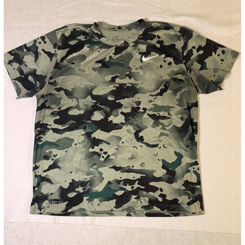 Nike Mens DRI-FIT Camo Short Sleeve T-Shirt XXL Green Black Camouflage Tee